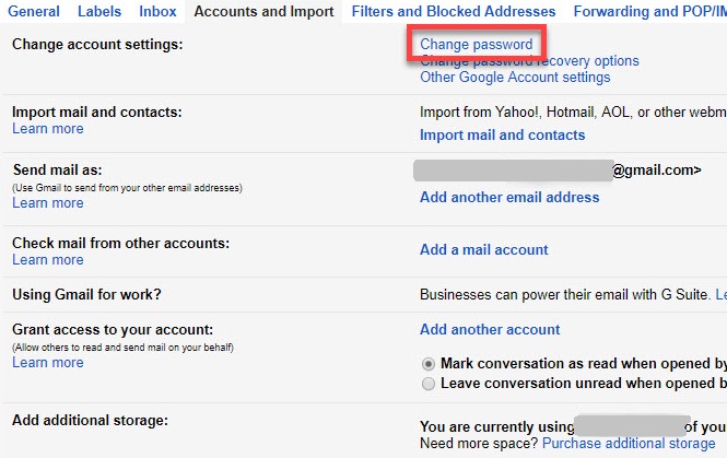 gmail change password