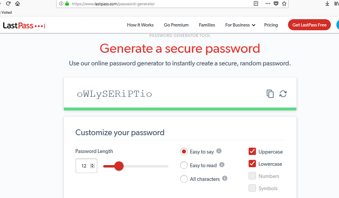 lastpass strong password generator